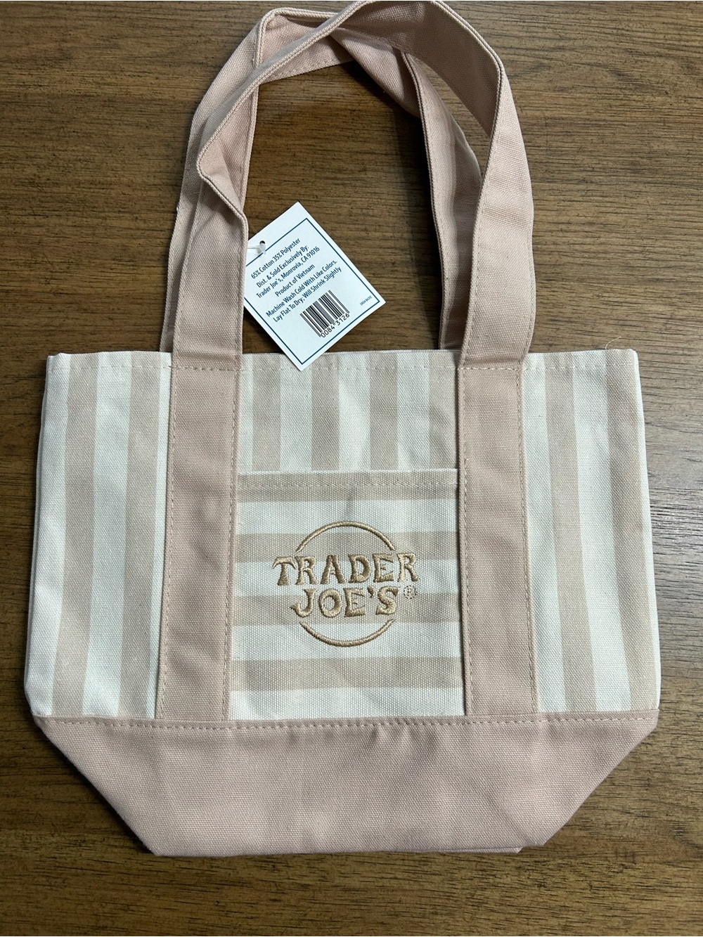 NWT Trader Joe’s Striped Mini Canvas Tote Bag - Tan - Picture 2 of 3